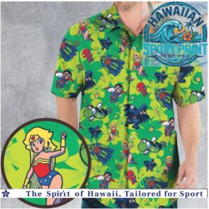 Superhero Comic Characters Green Retro Action Hawaiian Shirt