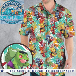 Superhero Pokemon Pikachu Cute Mashup Tropical Hawaiian Shirt