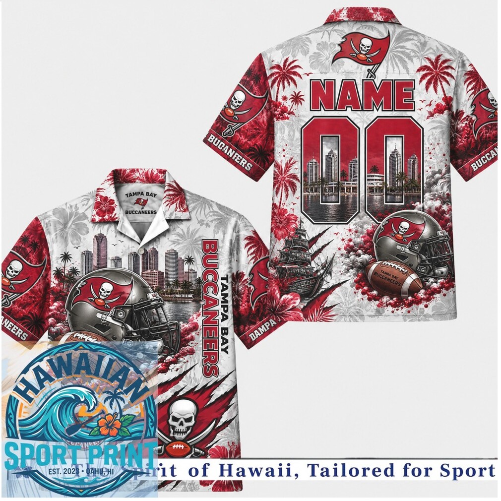 Tampa Bay Buccaneers Football Stadium Skyline Skull Hawaiian Shirt Tampa Bay Buccaneers Football Stadium Skyline Skull Hawaiian Shirt