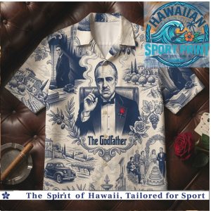The Godfather Don Corleone Mafia Blue Toile de Jouy Hawaiian Shirt