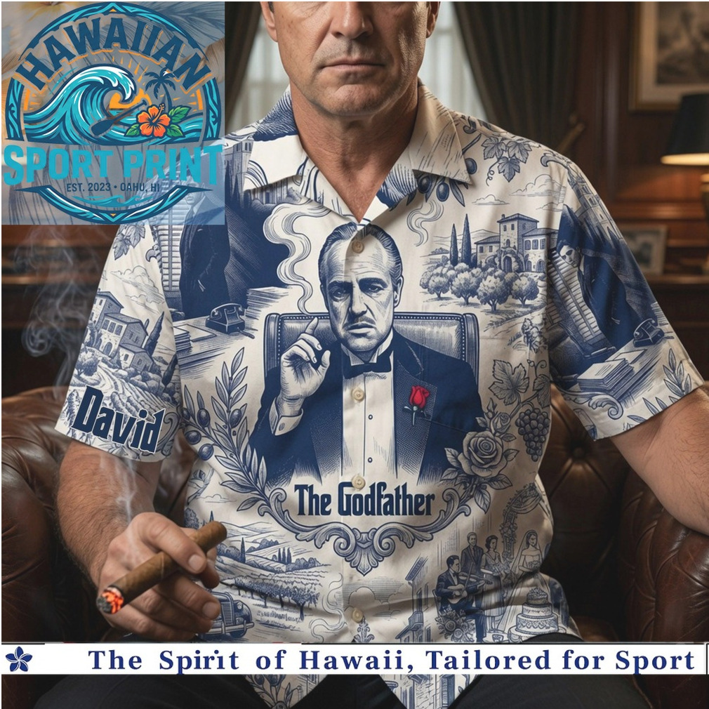 The Godfather Don Corleone Mafia Blue Toile de Jouy Hawaiian Shirt The Godfather Don Corleone Mafia Blue Toile de Jouy Hawaiian Shirt