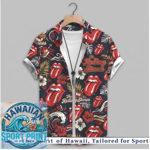 The Rolling Stones Band Dark Floral Tongue Classic Rock Hawaiian Shirt