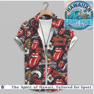 The Rolling Stones Band Dark Floral Tongue Classic Rock Hawaiian Shirt