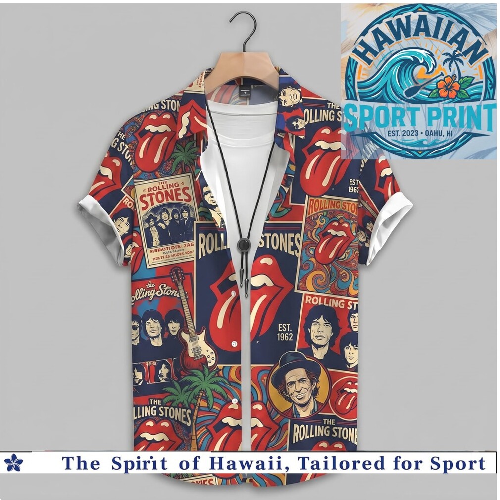 The Rolling Stones Band Vintage Tour Posters Classic Rock Hawaiian Shirt The Rolling Stones Band Vintage Tour Posters Classic Rock Hawaiian Shirt