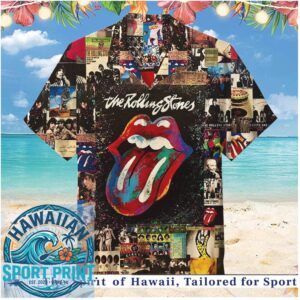 The Rolling Stones Tongue Logo Vintage Tour Collage Hawaiian Shirt