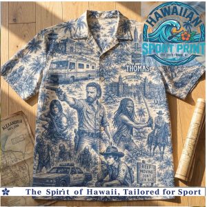 The Walking Dead Sheriff Rick Grimes Toile de Jouy Hawaiian Shirt