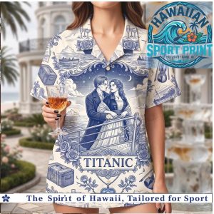 Titanic Jack and Rose Vintage Blue Toile Hawaiian Shirt
