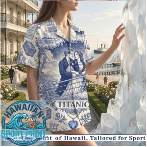 Titanic Jack and Rose Vintage Blue Toile Hawaiian Shirt