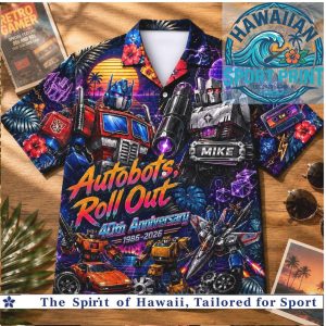 Transformers Autobots Roll Out 40th Anniversary Retro Neon Hawaiian Shirt