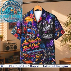 Transformers Autobots Roll Out 40th Anniversary Retro Neon Hawaiian Shirt