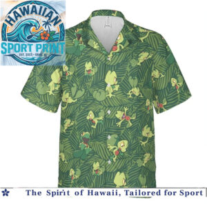 Treecko Pokémon Tropical Green Jungle Leaf Pattern Hawaiian Shirt