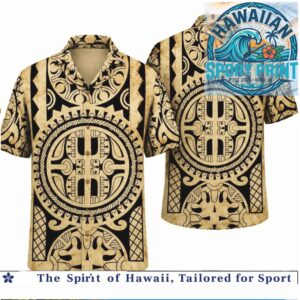 Tribal Polynesian Aztec Vintage Gold Black Hawaiian Shirt