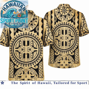 Tribal Polynesian Aztec Vintage Gold Black Hawaiian Shirt
