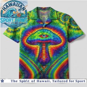 Trippy Magic Mushroom Psychedelic Tie Dye Festival Hawaiian Shirt