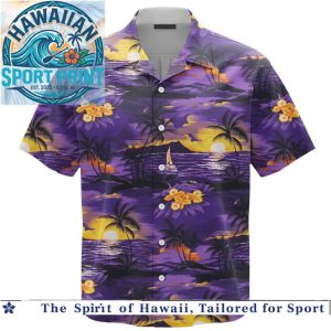 Tropical Sunset Palm Tree Beach Vacation Summer Hawaiian Shirt