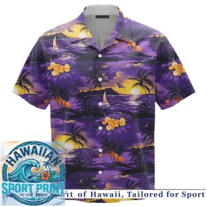 Tropical Sunset Palm Tree Beach Vacation Summer Hawaiian Shirt