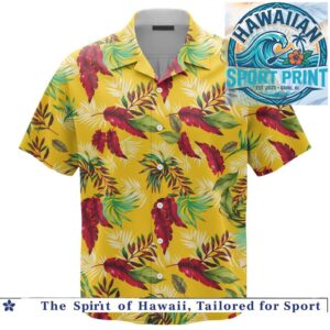 Tropical Yellow Botanical Leaves Summer Floral Aloha Hawaiian Shirt