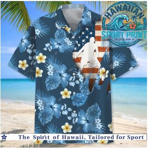 USA Flag Basketball Hibiscus Flower Tropical Summer Hawaiian Shirt