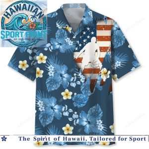 USA Flag Basketball Hibiscus Flower Tropical Summer Hawaiian Shirt