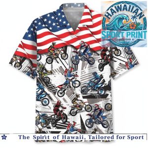 USA Flag Motocross Dirt Bike Racing Patriotic Tropical Hawaiian Shirt