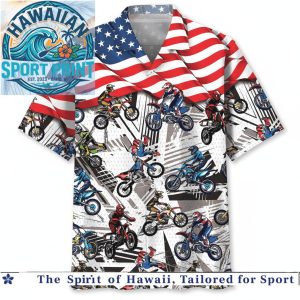 USA Flag Motocross Dirt Bike Racing Patriotic Tropical Hawaiian Shirt