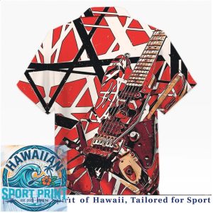 Van Halen Red Geometric Guitar Retro Rock Music Shirt