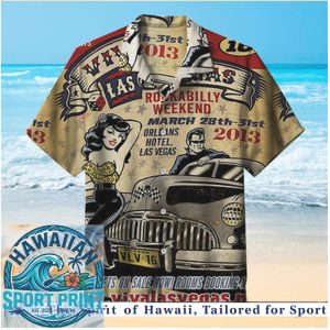 Vintage 2013 Rockabilly Las Vegas Pinup Summer Hawaiian Shirt