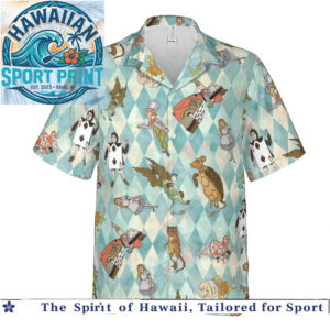 Vintage Alice in Wonderland Characters Argyle Hawaiian Shirt