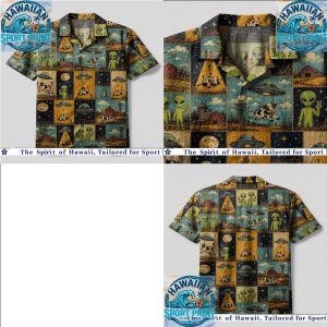 Vintage Alien UFO Cow Abduction Sci Fi Tropical Hawaiian Shirt