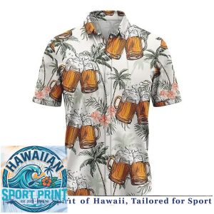 Vintage Beer Mugs Tropical Palm Trees Party Summer Hawaiian Shirt