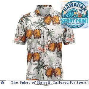 Vintage Beer Mugs Tropical Palm Trees Party Summer Hawaiian Shirt