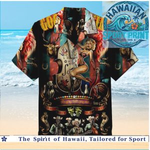 Vintage Circus Pinup Girl Jazz Music Western Collage Hawaiian Shirt