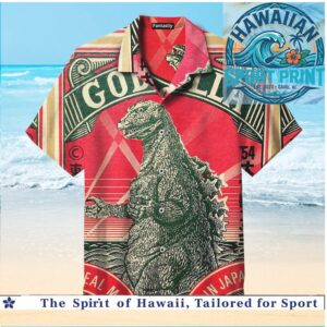 Vintage Godzilla Japanese Monster Kaiju Retro Beer Label Hawaiian Shirt