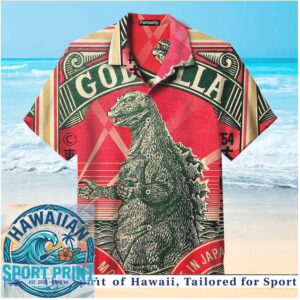 Vintage Godzilla Japanese Monster Kaiju Retro Beer Label Hawaiian Shirt