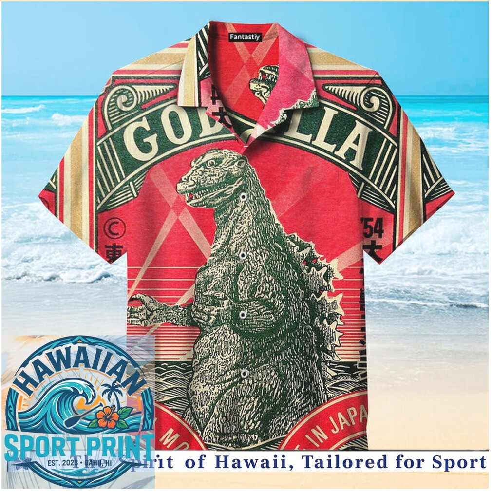 Vintage Godzilla Japanese Monster Kaiju Retro Beer Label Hawaiian Shirt Vintage Godzilla Japanese Monster Kaiju Retro Beer Label Hawaiian Shirt