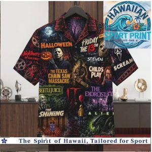 Vintage Horror Movie Character Collage Halloween Classic Slasher Aloha Shirt