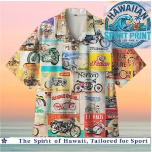 Vintage Motorcycles Classic Retro Bikes Brand Logos Hawaiian Shirt