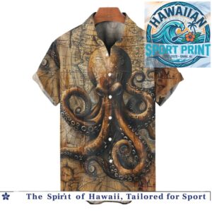 Vintage Octopus Sea Monster Map Nautical Hawaiian Shirt