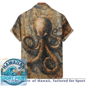 Vintage Octopus Sea Monster Map Nautical Hawaiian Shirt