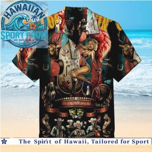 Vintage Pinup Girl And Skeleton Jazz Band Hawaiian Shirt