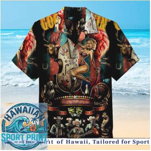 Vintage Pinup Girl And Skeleton Jazz Band Hawaiian Shirt