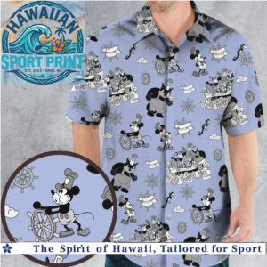 Vintage Steamboat Willie Mickey Mouse Classic Nautical Hawaiian Shirt