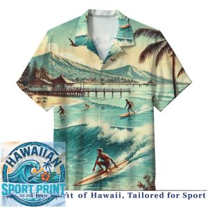 Vintage Surfing Ocean Waves Retro Style Hawaiian Shirt