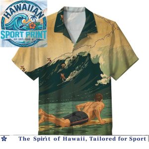 Vintage Surfing Ocean Waves Retro Style Hawaiian Shirt