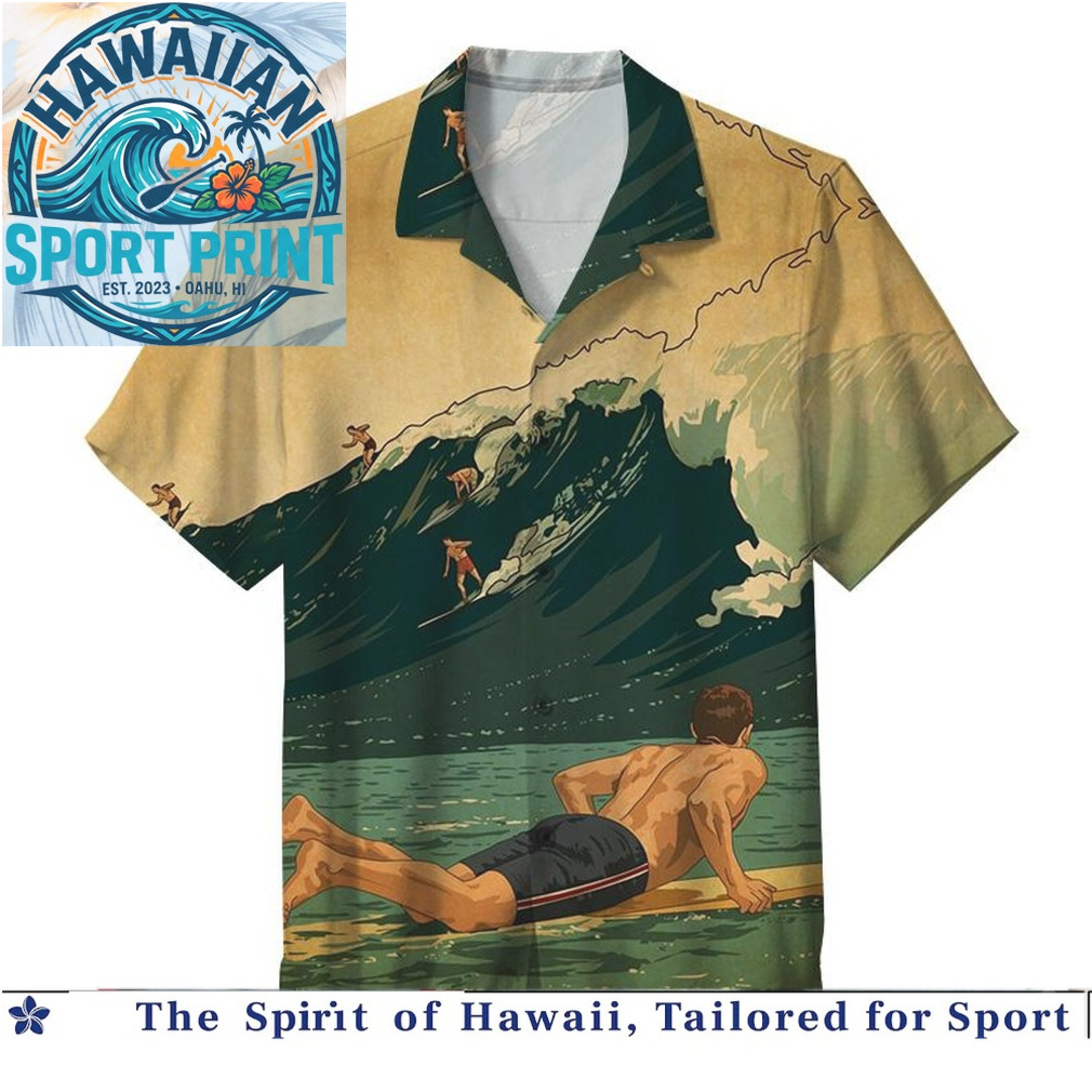 Vintage Surfing Ocean Waves Retro Style Hawaiian Shirt Vintage Surfing Ocean Waves Retro Style Hawaiian Shirt