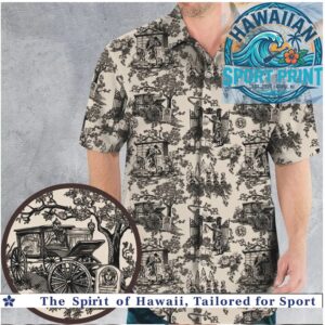 Vintage Toile De Jouy Cemetery Gothic Art Illustration Hawaiian Shirt
