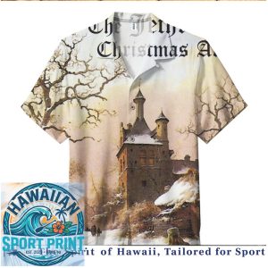Winter Castle Snowy Landscape Merry Christmas Santa Print Hawaiian Shirt