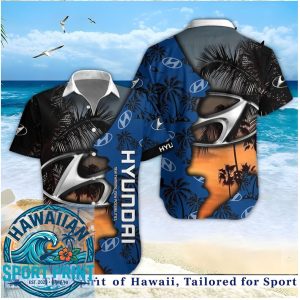 Blue Sunset Palm Tree Hyundai Logo Car Brand Hawaiian Shirt
