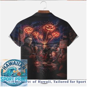 Horror Slasher Characters 4th Of July Fireworks Spooky Halloween Hawaiian Shirt