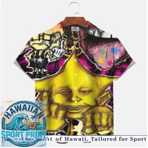 Creepy Yellow Star Face Abstract Graffiti Y2K Grunge Hawaiian Shirt